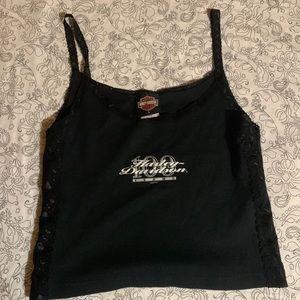 Harley Davidson cropped tank top with lace straps and lace sides